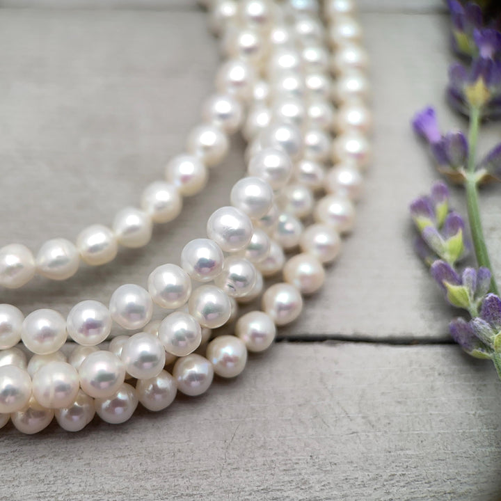 White Nearly Round Pearl Necklace - Sterling Silver - Dainty Pearl Choker, Freshwater Pearl Jewelry, Bridal Classic Pearl Gift - SunlightSilver