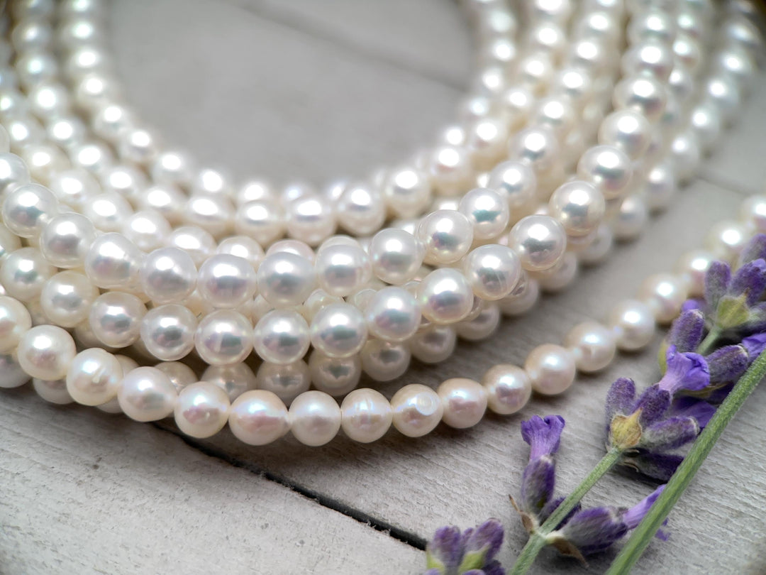 White Nearly Round Pearl Necklace - Sterling Silver - Dainty Pearl Choker, Freshwater Pearl Jewelry, Bridal Classic Pearl Gift - SunlightSilver