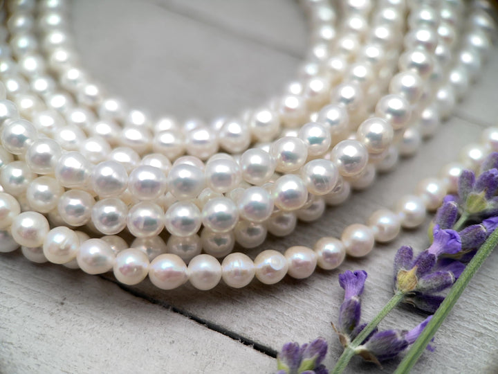 White Nearly Round Pearl Necklace - Sterling Silver - Dainty Pearl Choker, Freshwater Pearl Jewelry, Bridal Classic Pearl Gift - SunlightSilver