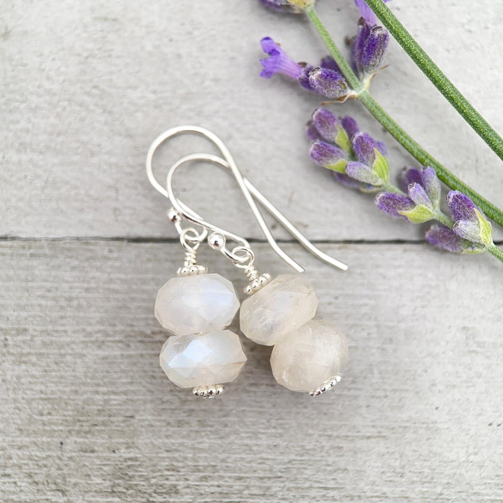 Faceted Moonstone and Sterling Silver Earrings. Flashy Glowing Stones - SunlightSilver