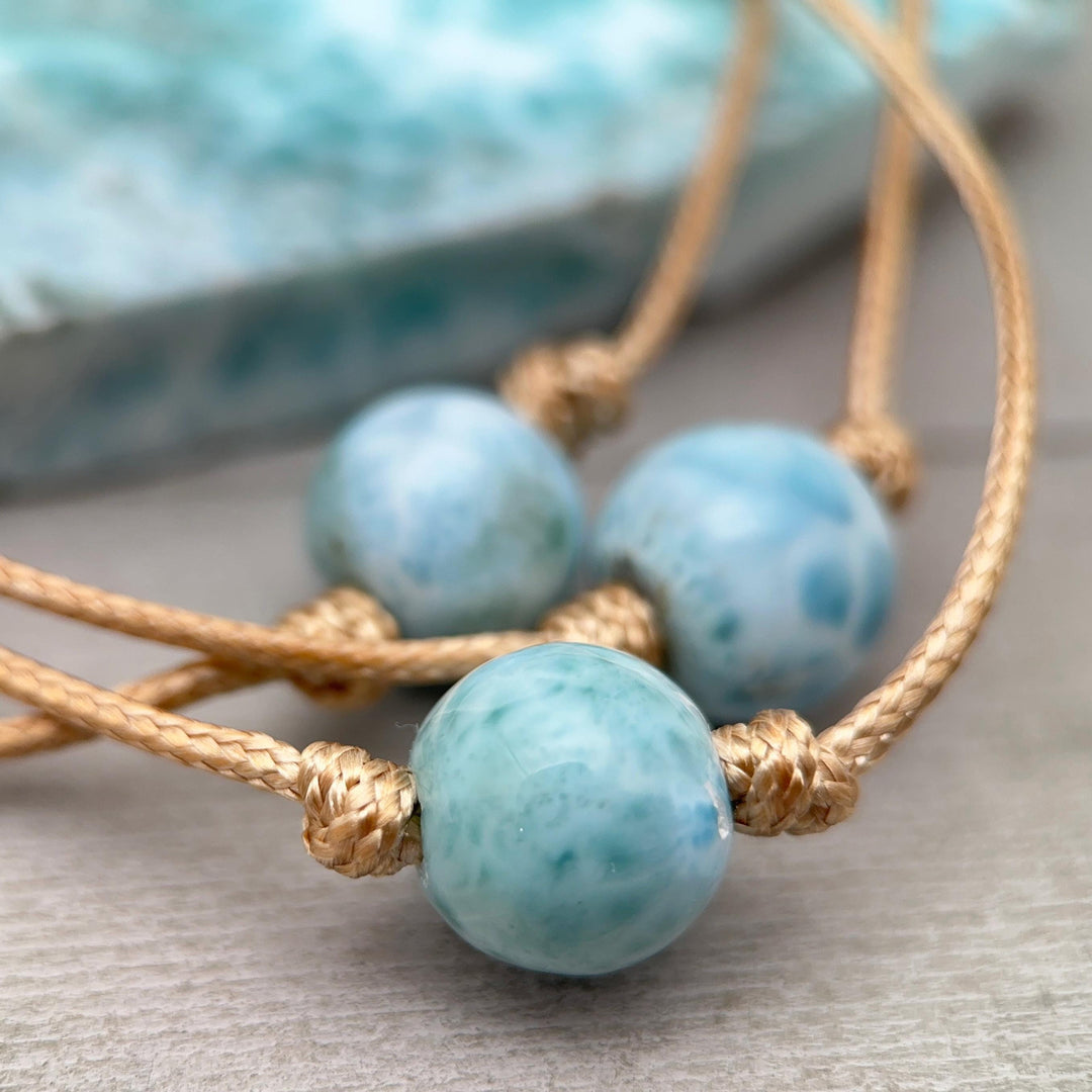 Larimar and Rustic Brown Leather Choker Necklace - SunlightSilver