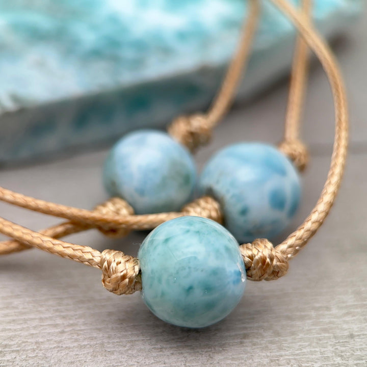 Larimar and Rustic Brown Leather Choker Necklace - SunlightSilver