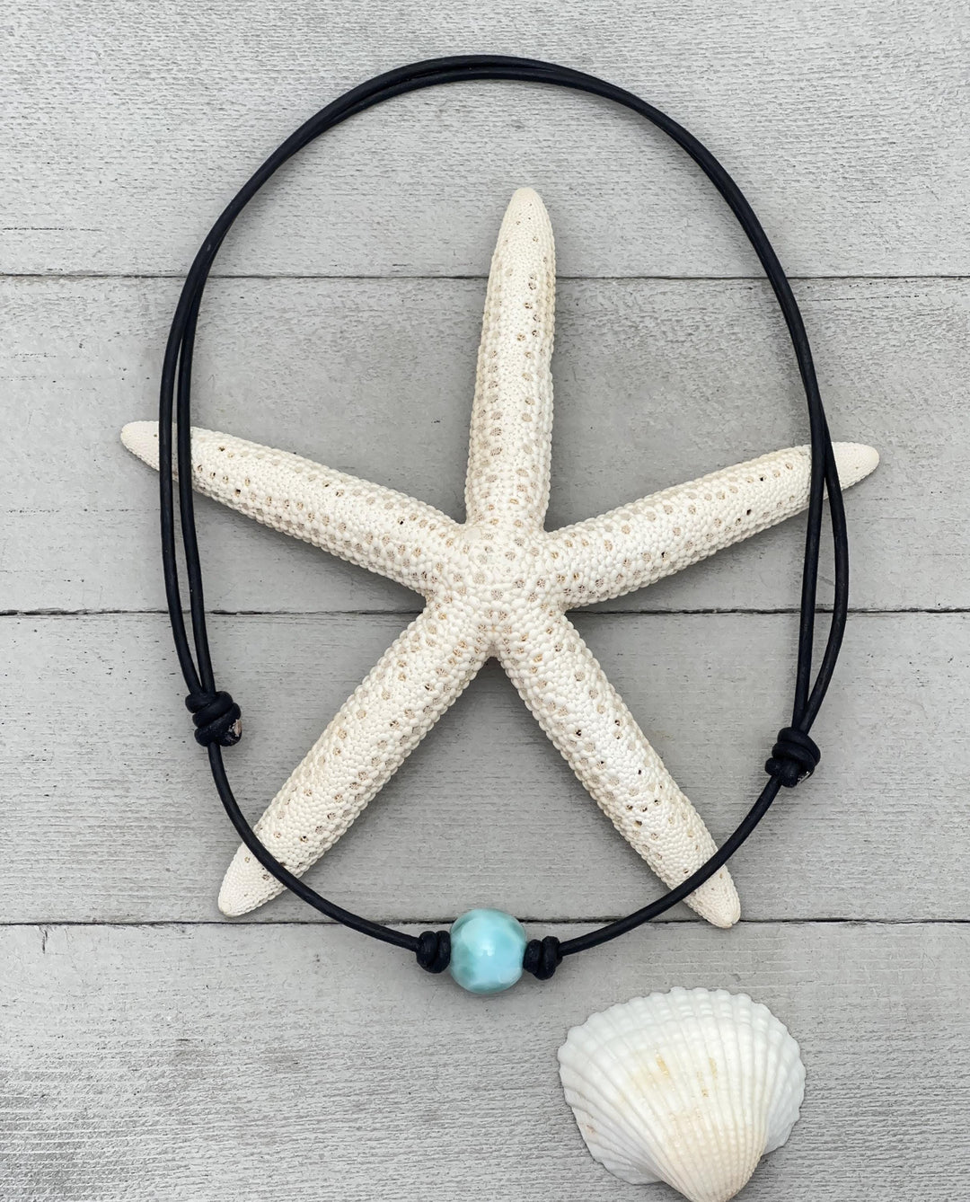 Larimar and Rustic Brown Leather Choker Necklace - SunlightSilver