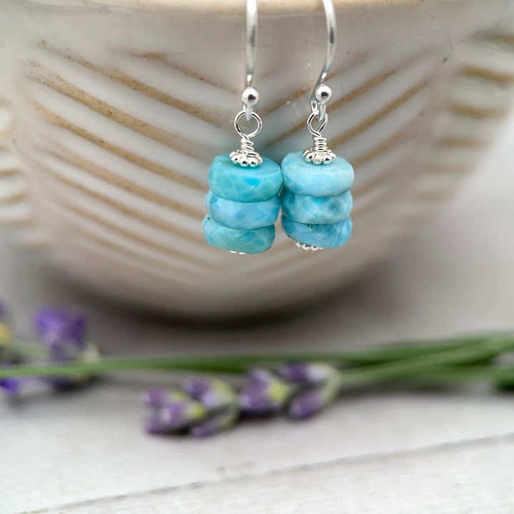 Larimar and Solid 925 Sterling Silver Earrings - SunlightSilver