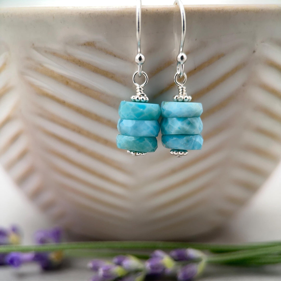 Larimar and Solid 925 Sterling Silver Earrings - SunlightSilver