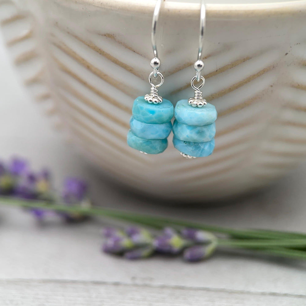 Larimar and Solid 925 Sterling Silver Earrings - SunlightSilver