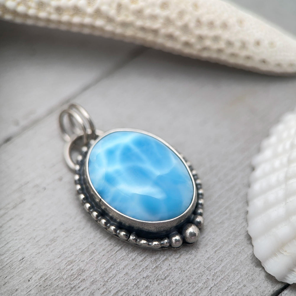 Larimar and Solid 925 Sterling Silver Pendant Necklace - SunlightSilver