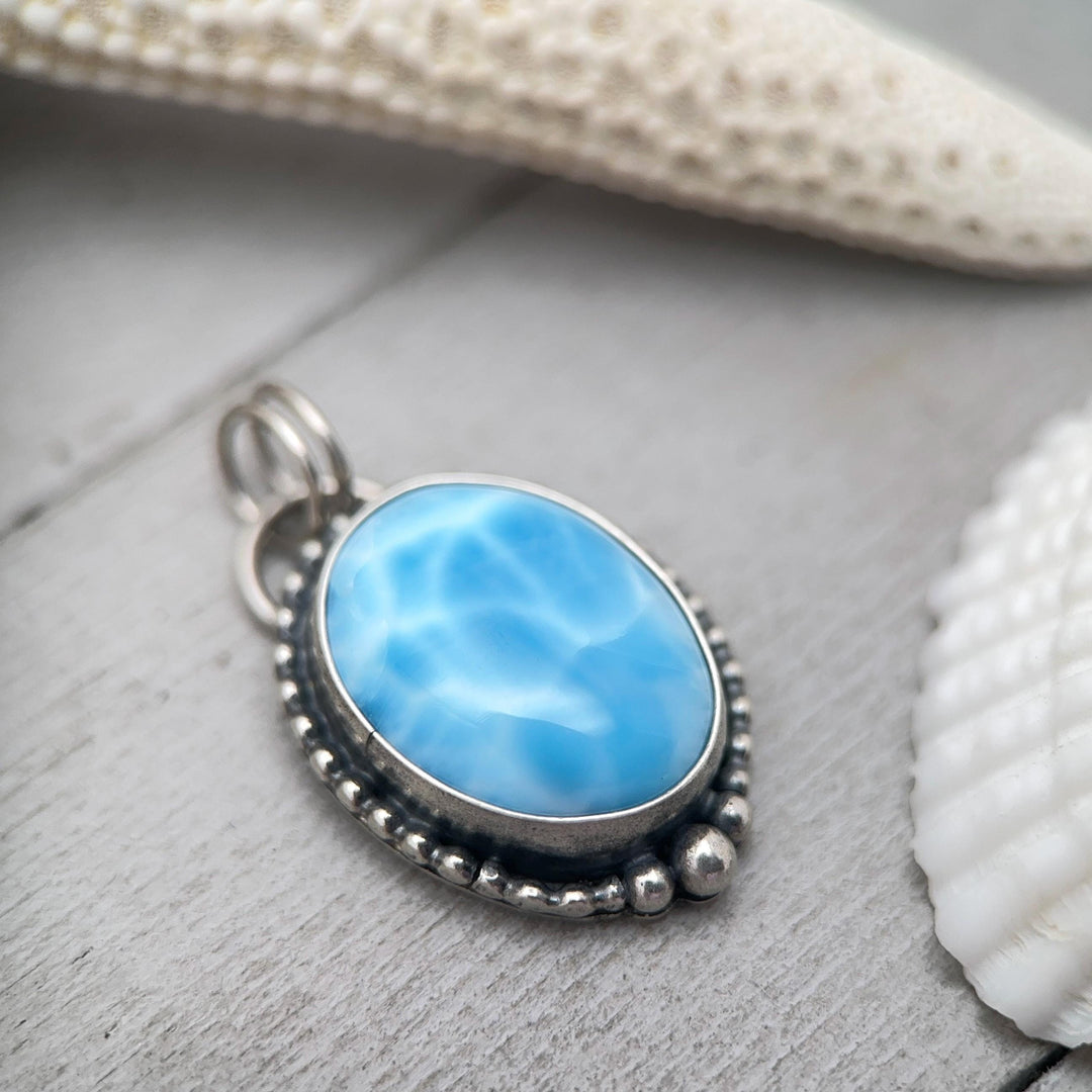 Larimar and Solid 925 Sterling Silver Pendant Necklace - SunlightSilver