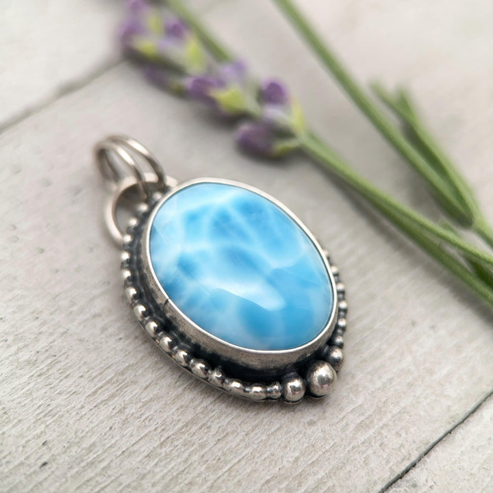 Larimar and Solid 925 Sterling Silver Pendant Necklace - SunlightSilver