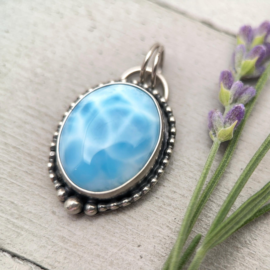 Larimar and Solid 925 Sterling Silver Pendant Necklace - SunlightSilver
