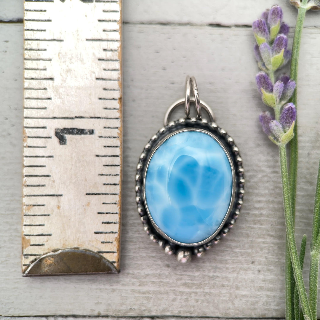Larimar and Solid 925 Sterling Silver Pendant Necklace - SunlightSilver
