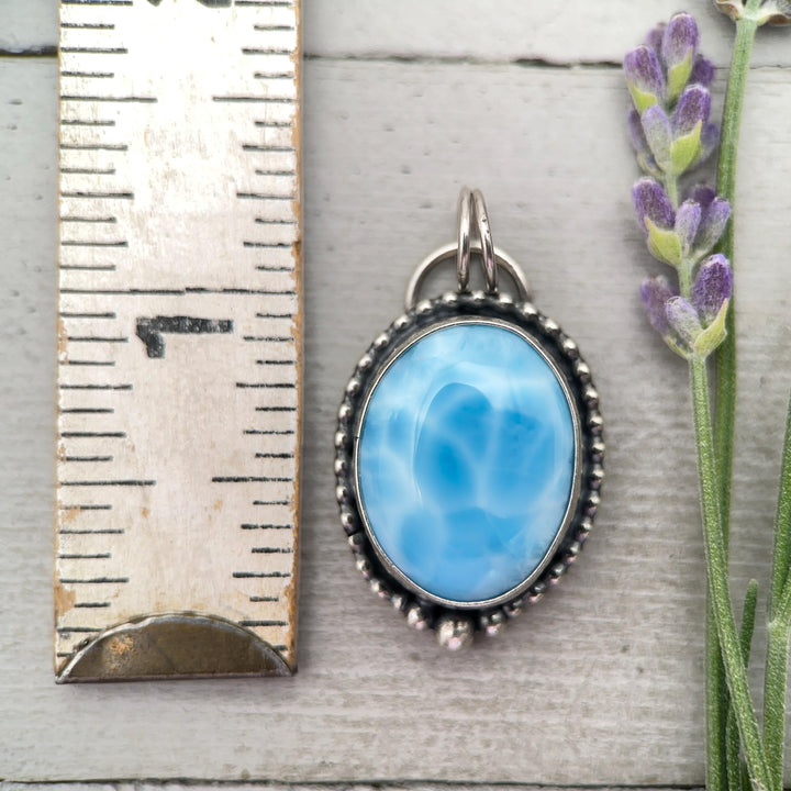 Larimar and Solid 925 Sterling Silver Pendant Necklace - SunlightSilver