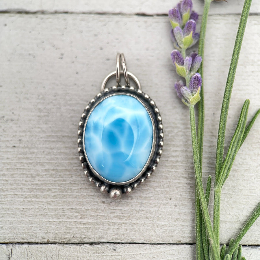 Larimar and Solid 925 Sterling Silver Pendant Necklace - SunlightSilver