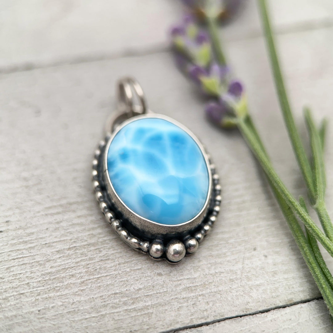 Larimar and Solid 925 Sterling Silver Pendant Necklace - SunlightSilver