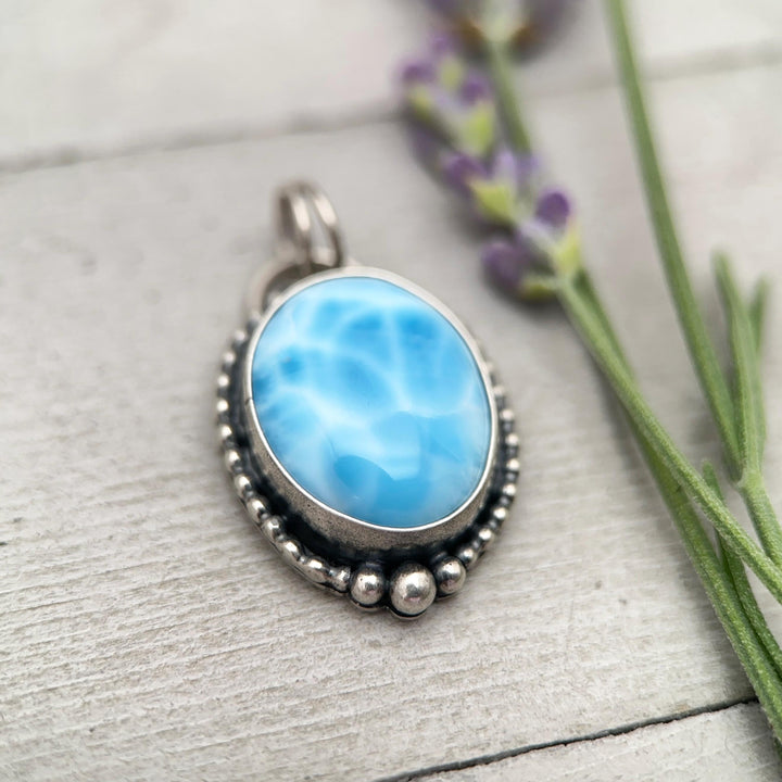 Larimar and Solid 925 Sterling Silver Pendant Necklace - SunlightSilver