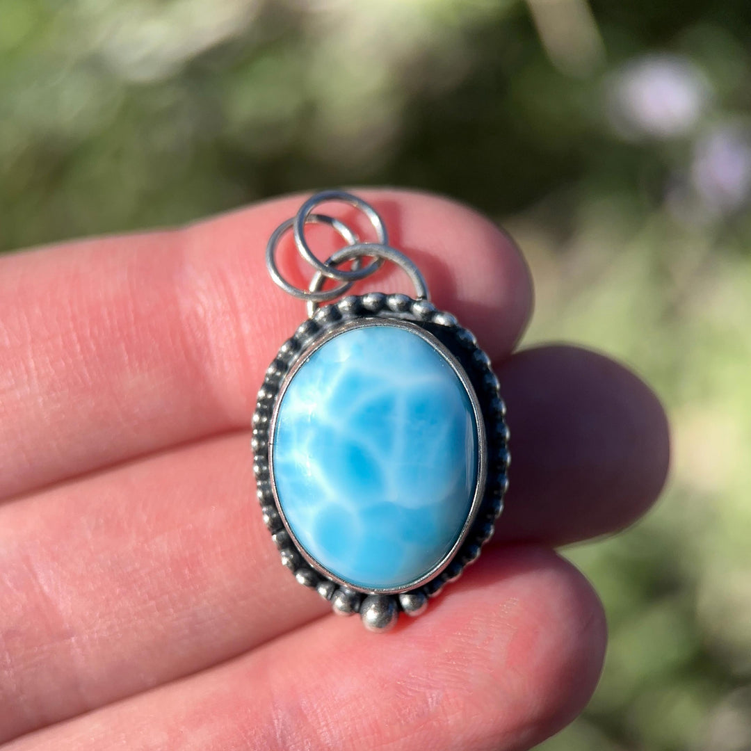 Larimar and Solid 925 Sterling Silver Pendant Necklace - SunlightSilver