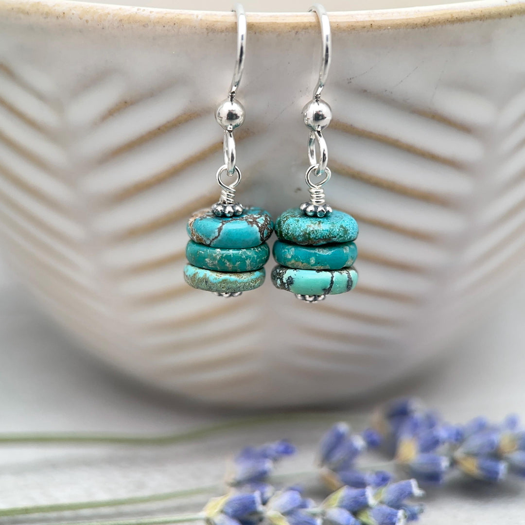 Natural Turquoise Earrings | Sterling Silver | December Birthstone | Handmade in the USA - SunlightSilver