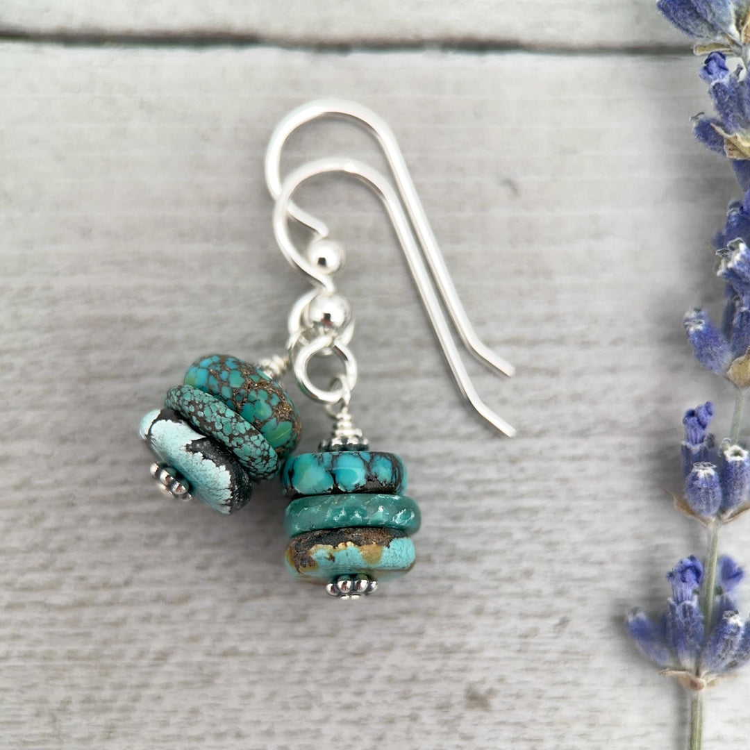 Natural Turquoise Earrings | Sterling Silver | December Birthstone | Handmade in the USA - SunlightSilver
