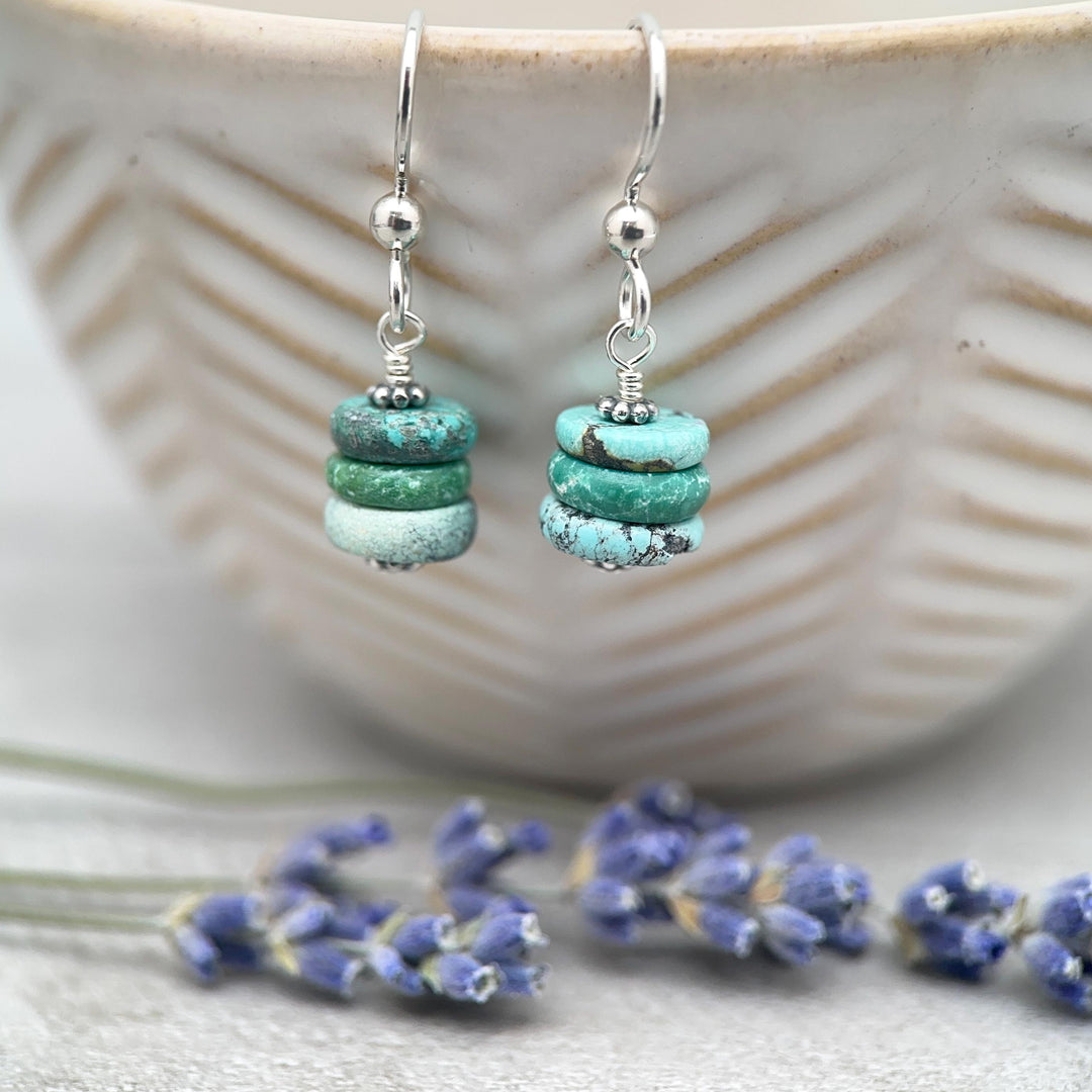 Natural Turquoise Earrings | Sterling Silver | December Birthstone | Handmade in the USA - SunlightSilver