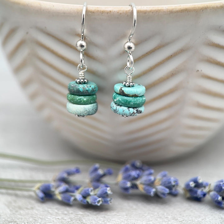 Natural Turquoise Earrings | Sterling Silver | December Birthstone | Handmade in the USA - SunlightSilver
