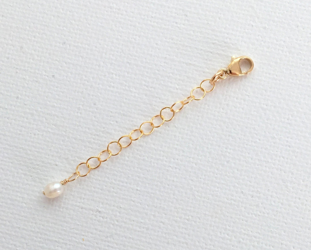 14k Yellow Gold Fill Necklace Extender with White Pearl Charm | Add 1–6 Inches to Necklaces, Bracelets & Anklets | Untangle Layered Necklace - SunlightSilver