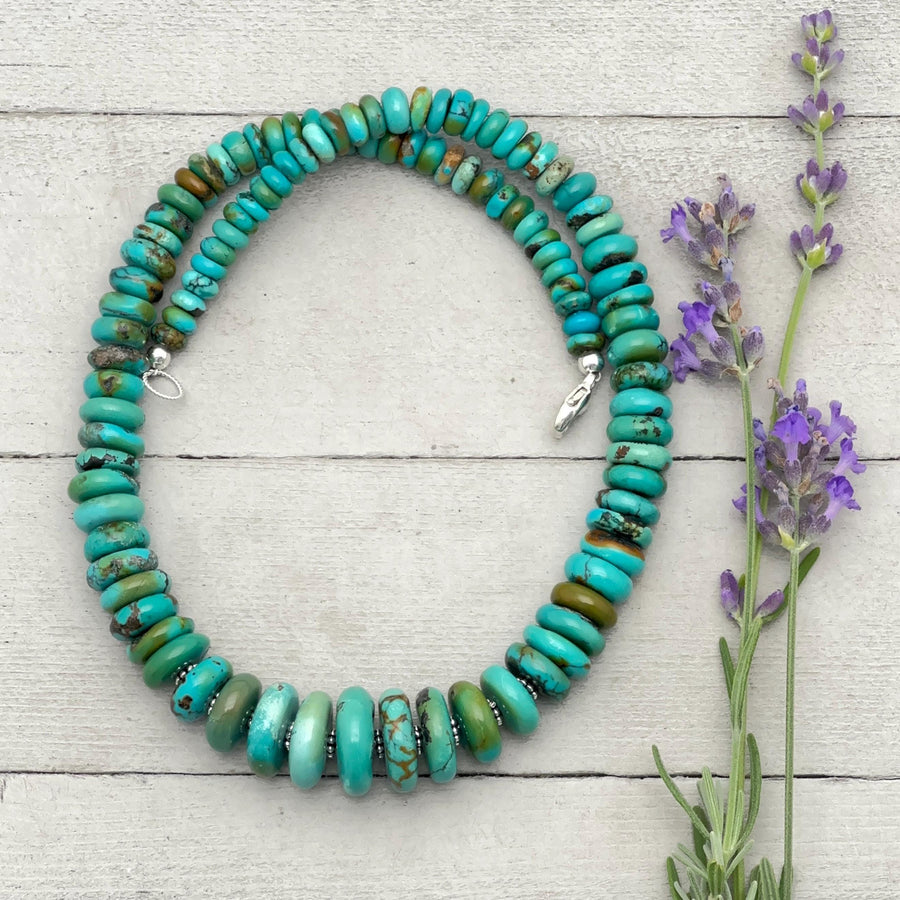Turquoise Necklace - Graduated Multi-color Turquoise Necklace - Handmade Jewelry Gift For Her - SunlightSilver