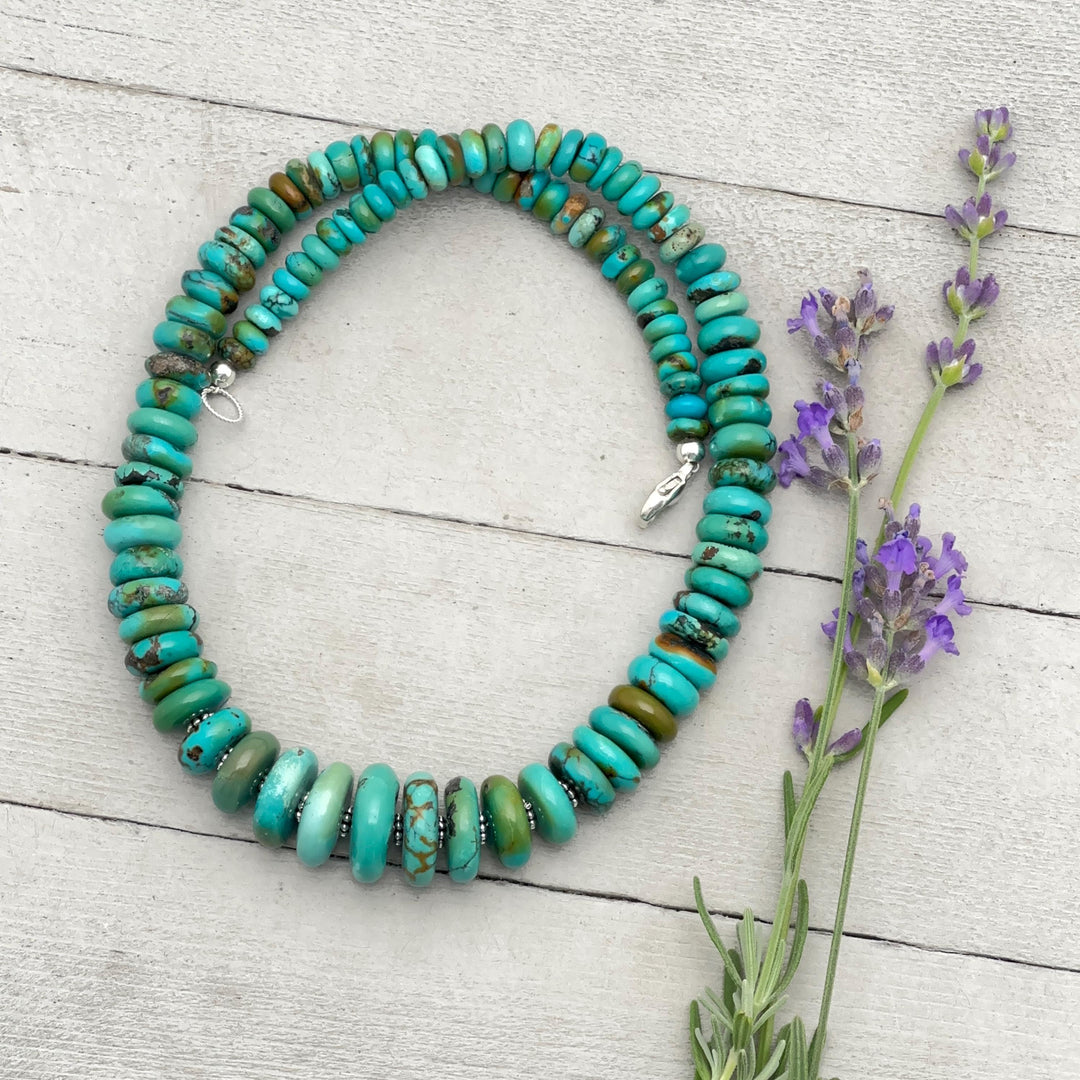 Turquoise Necklace - Graduated Multi-color Turquoise Necklace - Handmade Jewelry Gift For Her - SunlightSilver