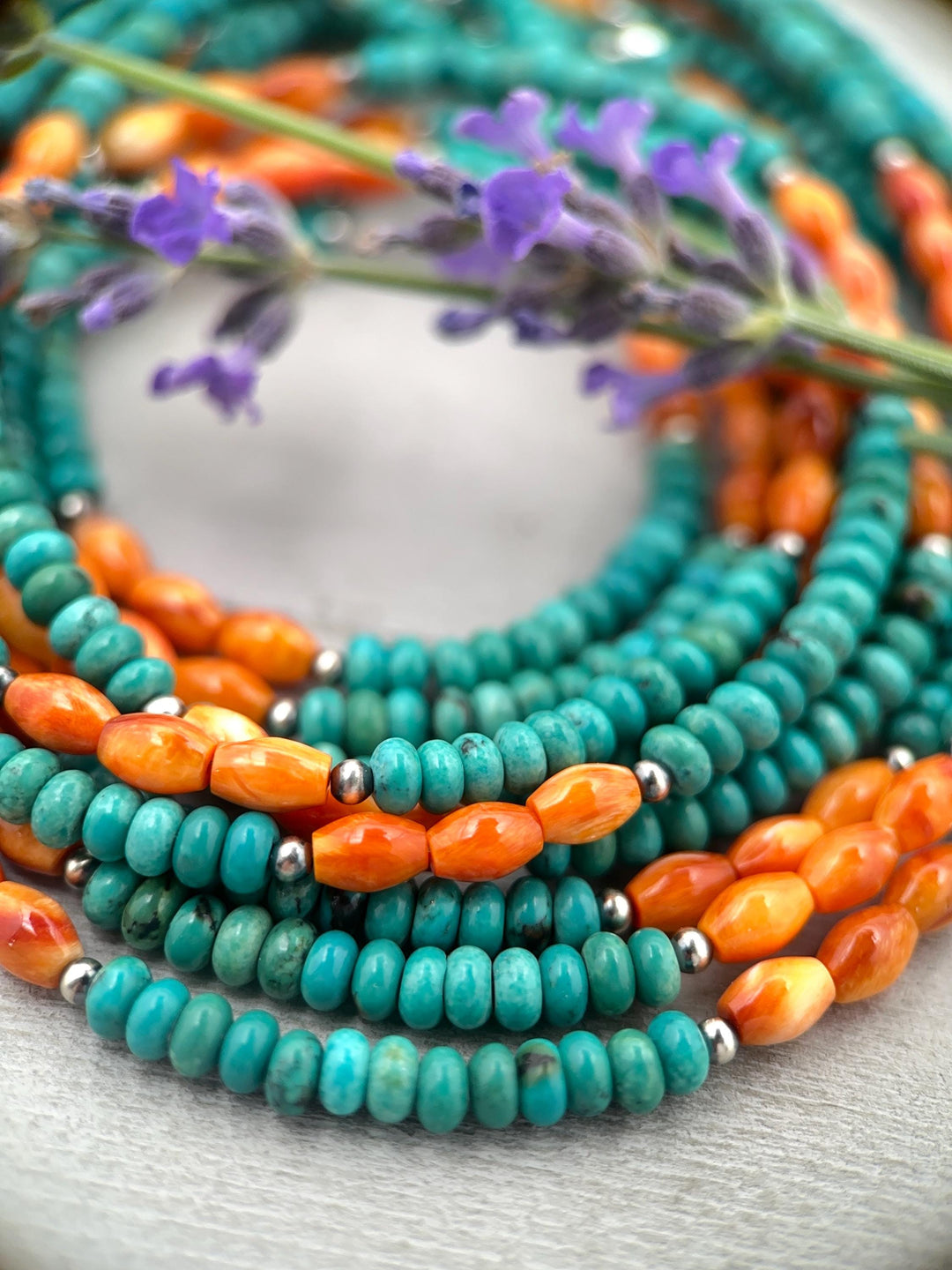 Orange Spiny Oyster, Turquoise, and Navajo Pearl Necklace - SunlightSilver