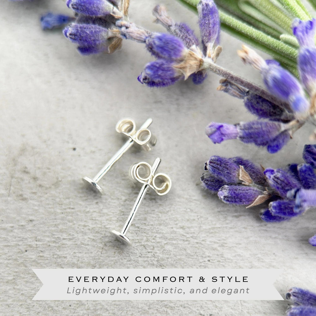 Silver Dot Stud Earrings - Solid 925 Sterling Silver - Minimalist Flat Circle Posts For Him or Her - SunlightSilver