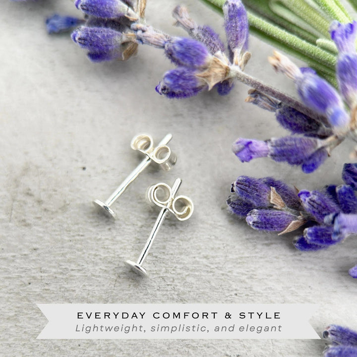 Silver Dot Stud Earrings - Solid 925 Sterling Silver - Minimalist Flat Circle Posts For Him or Her - SunlightSilver