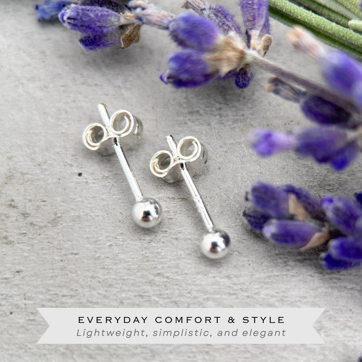 Silver Ball Stud Earrings - Solid 925 Sterling Silver - Minimalist Posts Everyday Gift for Him or Her - SunlightSilver