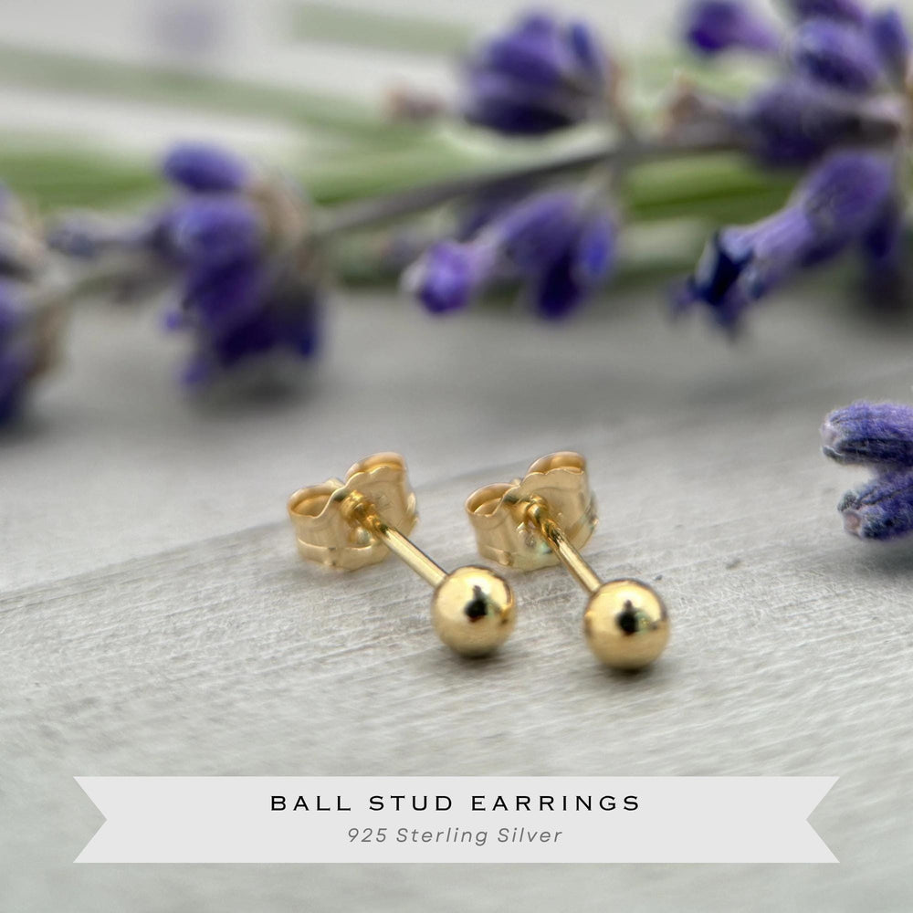Gold Ball Stud Earrings - 14K Yellow Gold Fill - Minimalist Posts - Jewelry Gift for Him or Her - SunlightSilver