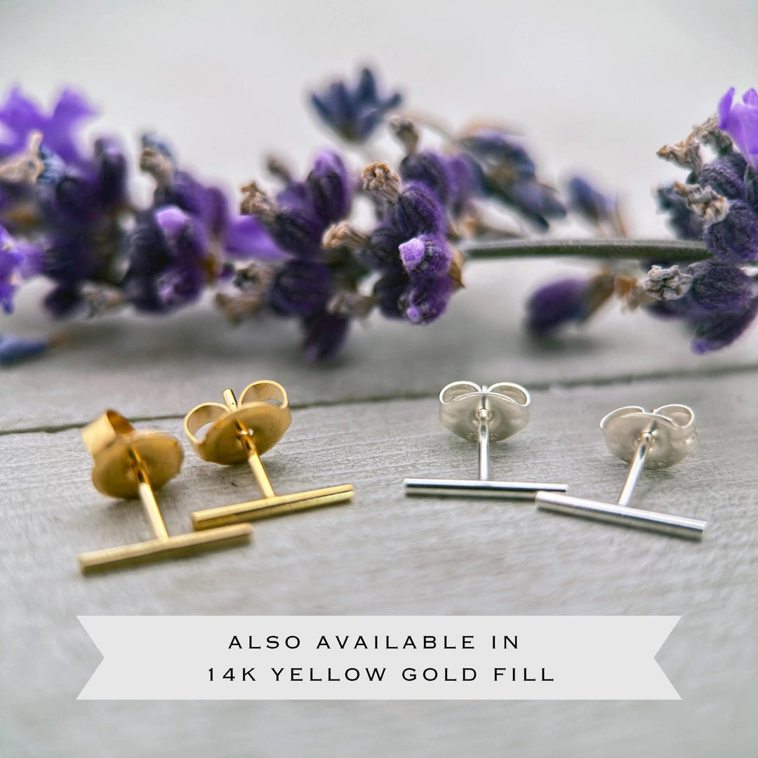 Bar Stud Earrings Sterling Silver or Gold Filled - Minimalist Dainty Line Post Jewelry - SunlightSilver