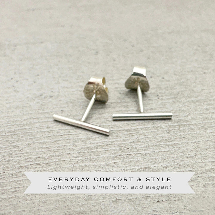 Bar Stud Earrings Sterling Silver or Gold Filled - Minimalist Dainty Line Post Jewelry - SunlightSilver