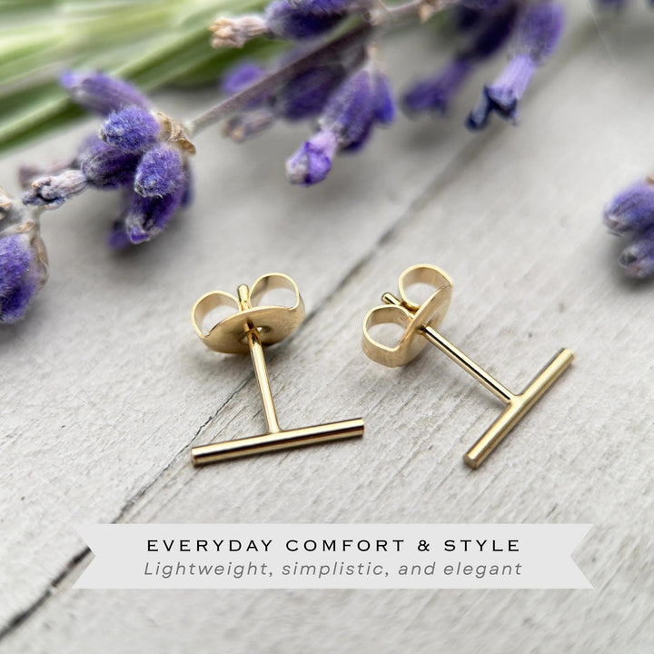 Bar Line Stud Earrings in 14K Yellow Gold Fill - SunlightSilver
