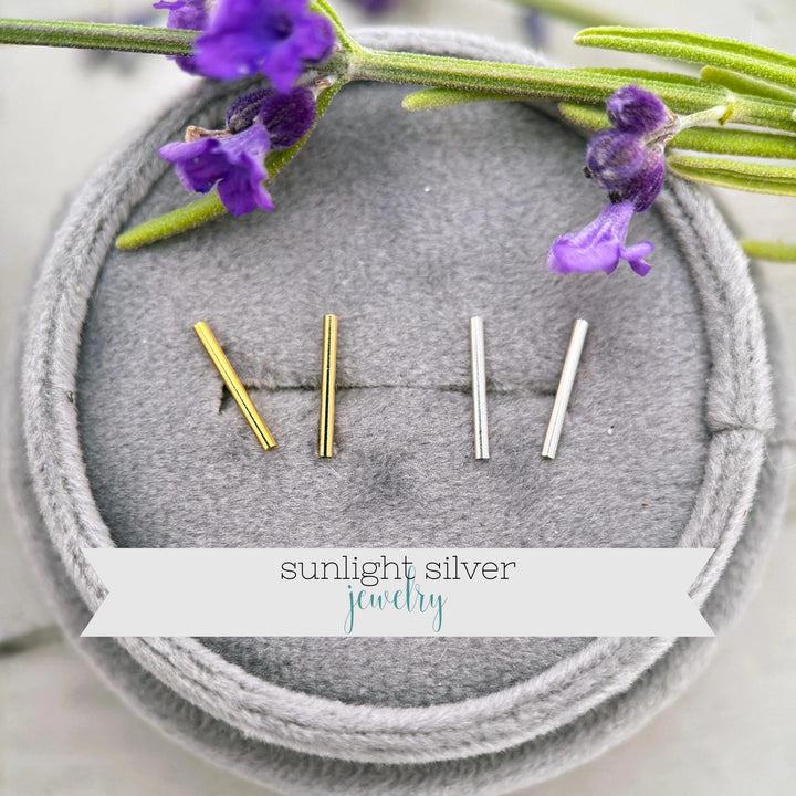 Bar Line Stud Earrings in 14K Yellow Gold Fill - SunlightSilver