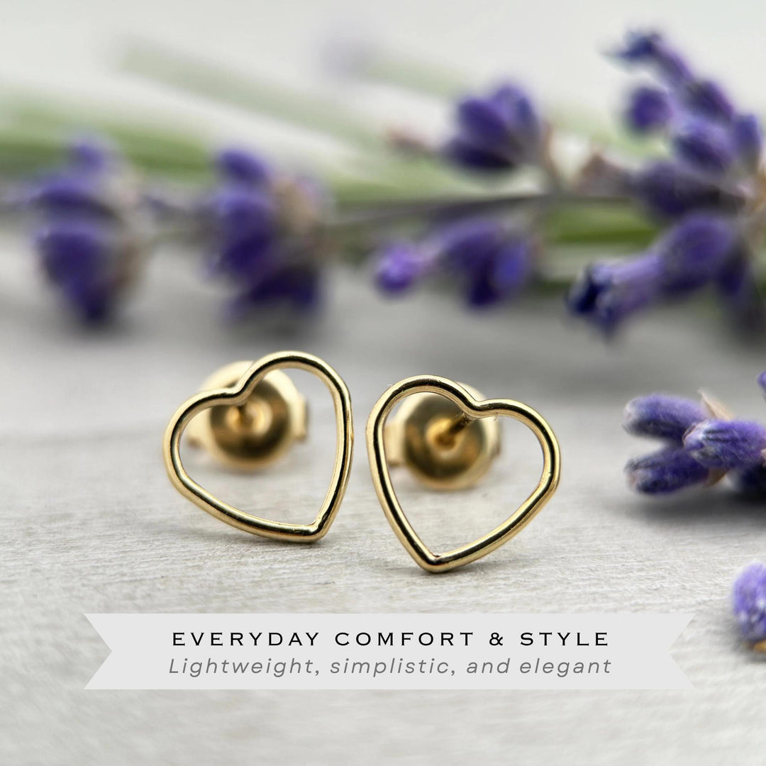 Gold Heart Stud Earrings - 14k Yellow Gold Fill, Love Symbol Gift For Her Jewelry, Post Earrings - SunlightSilver