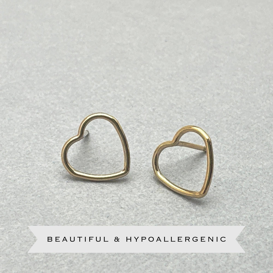 Gold Heart Stud Earrings - 14k Yellow Gold Fill, Love Symbol Gift For Her Jewelry, Post Earrings - SunlightSilver
