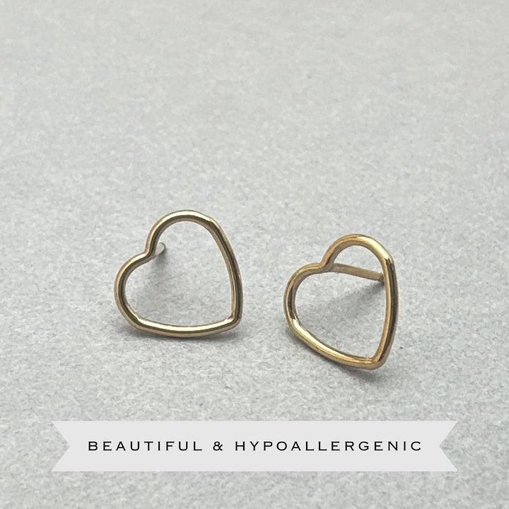 Gold Heart Stud Earrings - 14k Yellow Gold Fill, Love Symbol Gift For Her Jewelry, Post Earrings - SunlightSilver