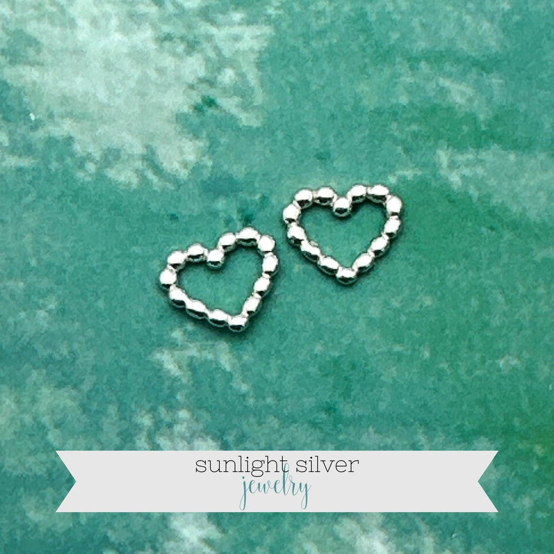 Beaded Heart Stud Earrings in Solid 925 Sterling Silver - SunlightSilver