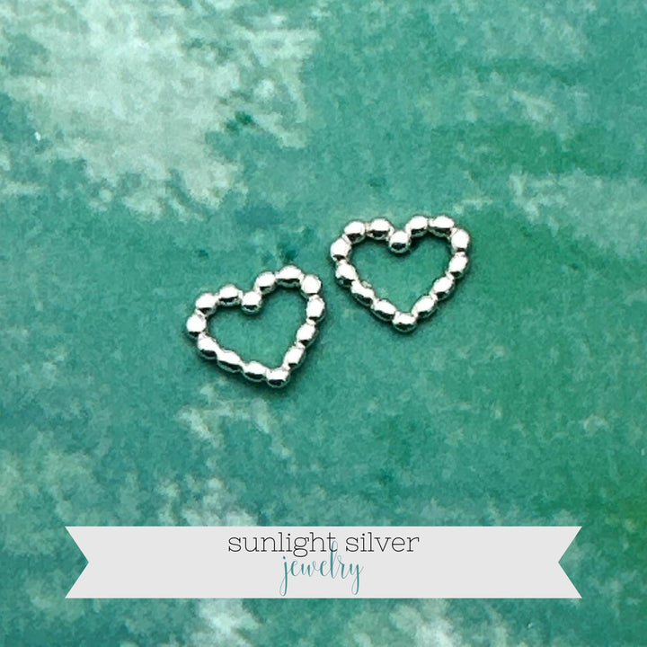 Beaded Heart Stud Earrings in Solid 925 Sterling Silver - SunlightSilver