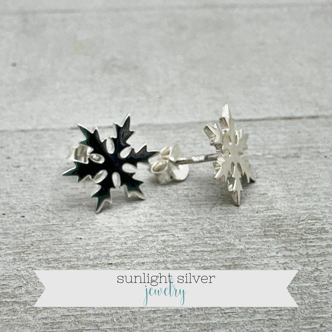 Sterling Silver Snowflake Stud Earrings – Winter Jewelry Gift - SunlightSilver