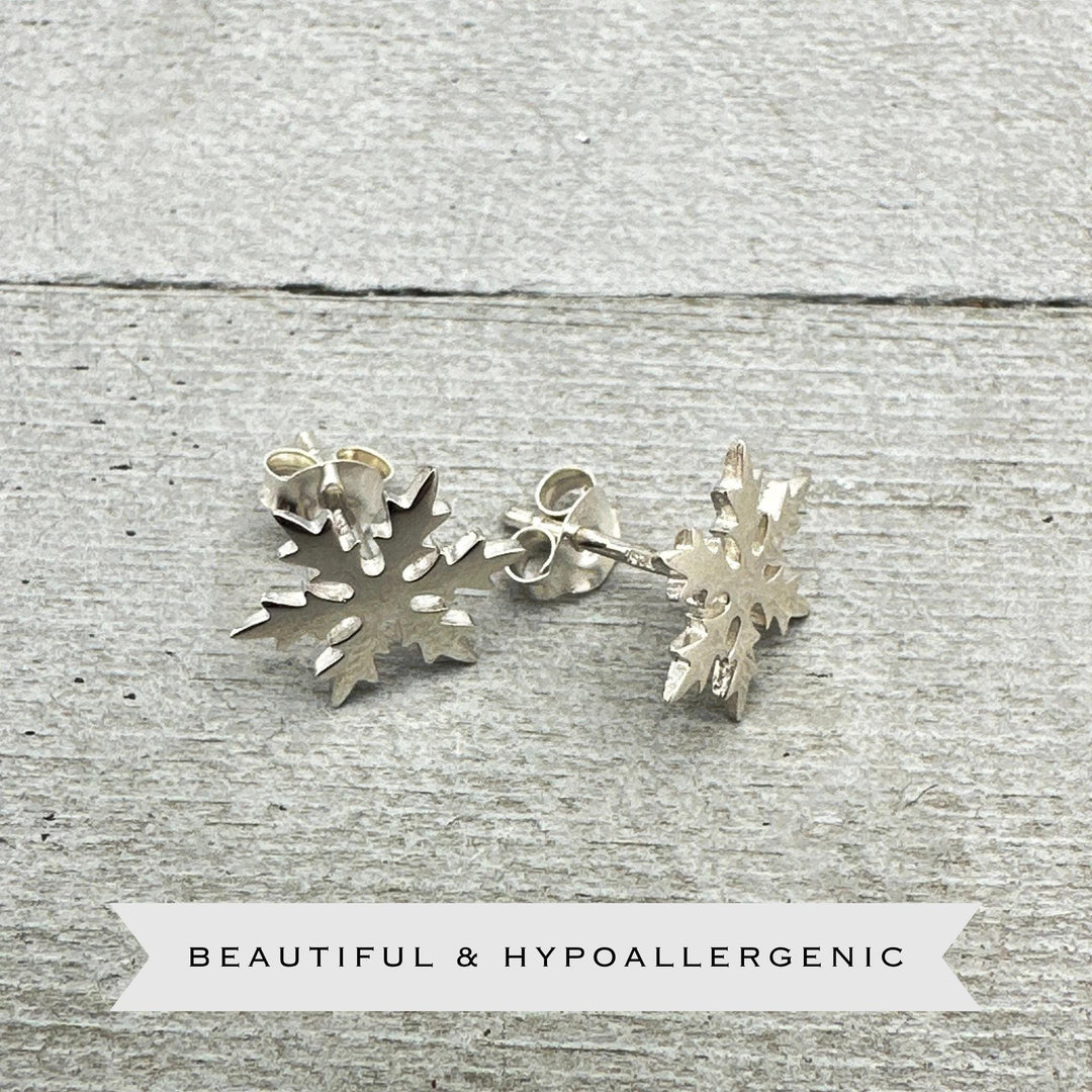 Sterling Silver Snowflake Stud Earrings – Winter Jewelry Gift - SunlightSilver