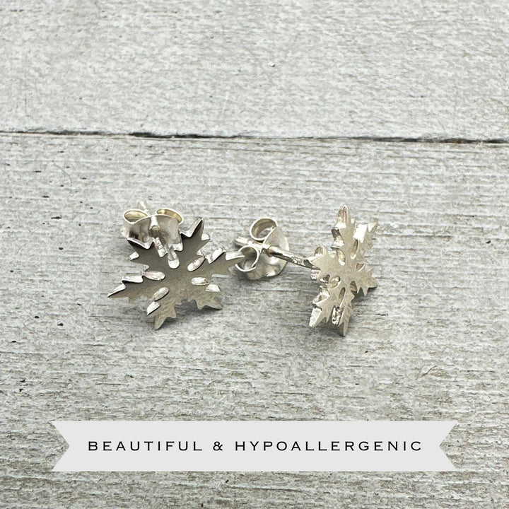 Sterling Silver Snowflake Stud Earrings – Winter Jewelry Gift - SunlightSilver