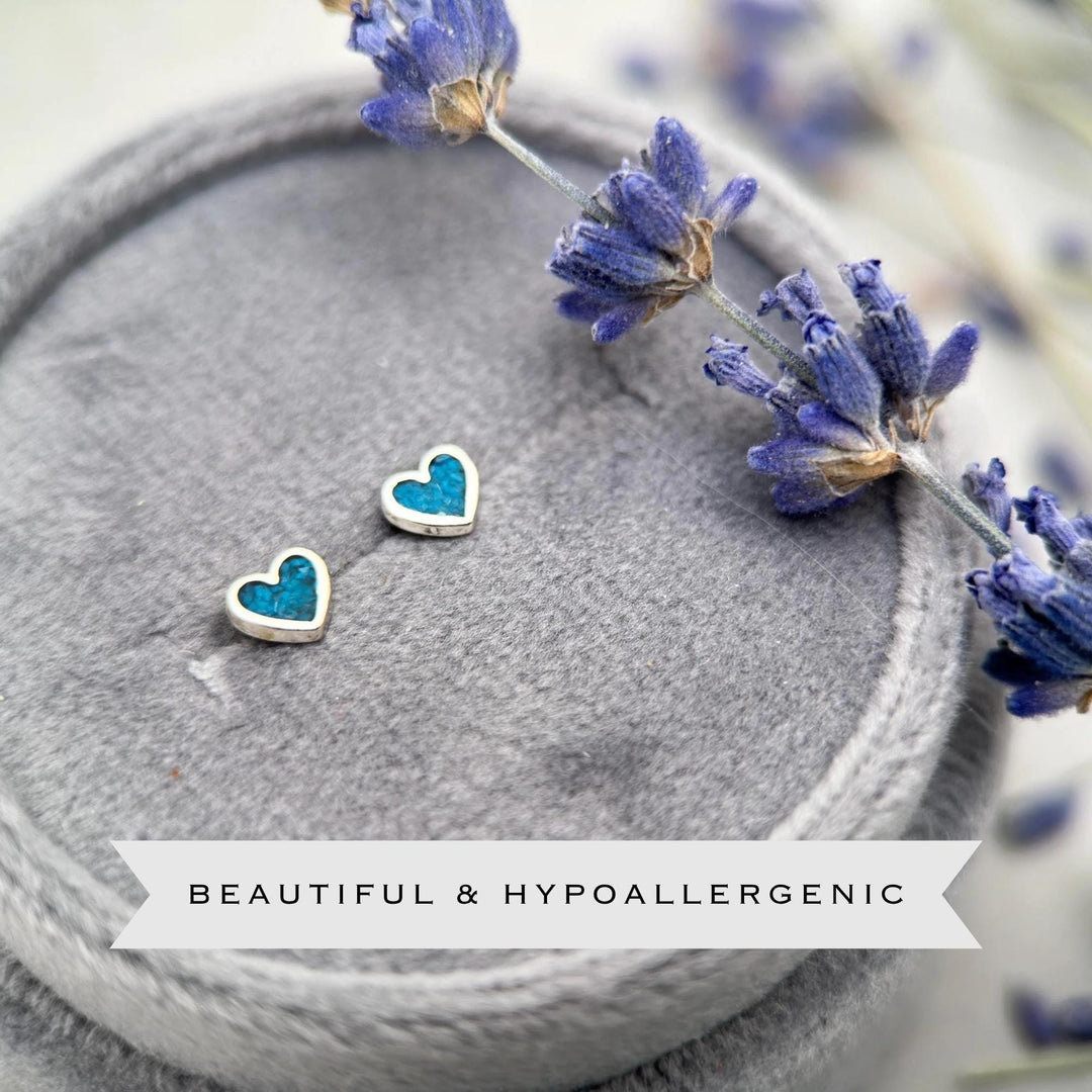 Tiny Turquoise Sterling Silver Heart Stud - Inlay Post Earrings - SunlightSilver