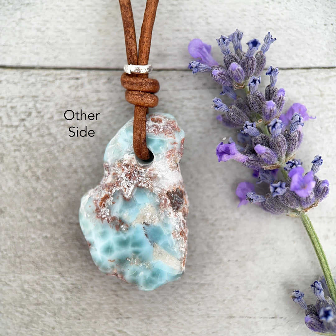 Larimar Star Necklace - Genuine Larimar Pendant, Leather Necklace, Blue Larimar Jewelry, Ocean Inspired Gift - SunlightSilver