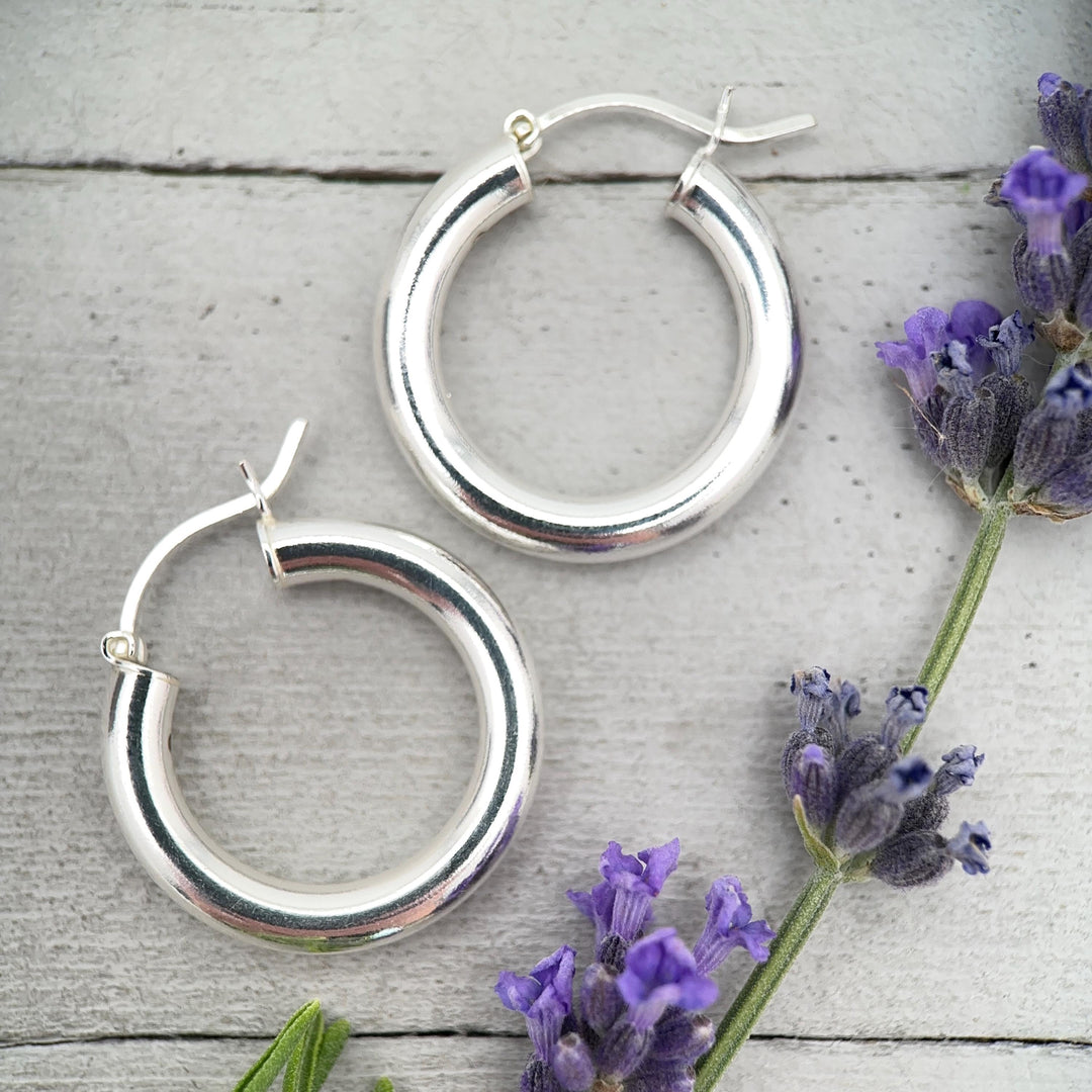 Sterling Silver Hoop Earrings 25mm - Thick Silver Filled Hoops, Bold Lightweight Hinged Hoop Earrings, Everyday Statement Earrings - SunlightSilver