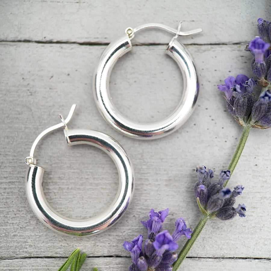 Sterling Silver Hoop Earrings 25mm - Thick Silver Filled Hoops, Bold Lightweight Hinged Hoop Earrings, Everyday Statement Earrings - SunlightSilver