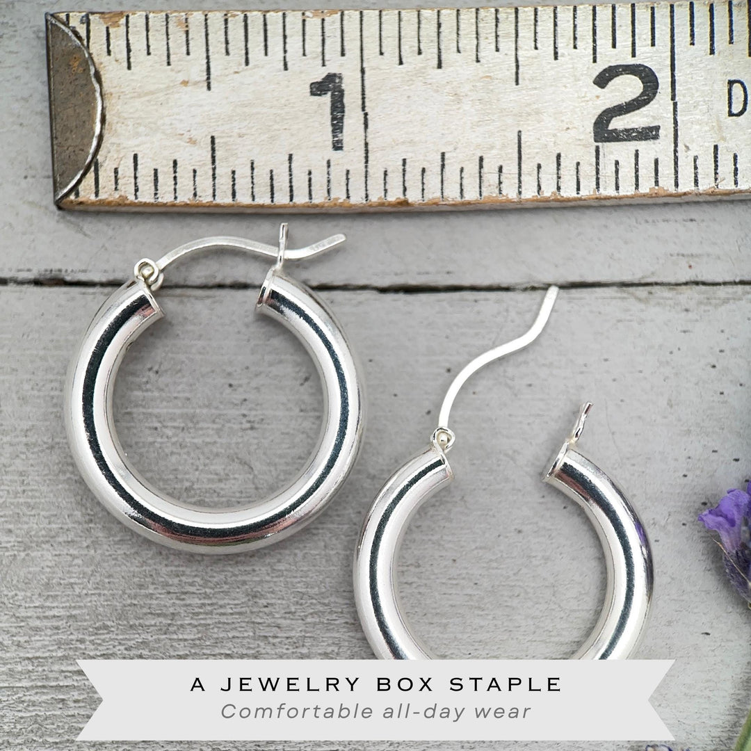 Sterling Silver Hoop Earrings 25mm - Thick Silver Filled Hoops, Bold Lightweight Hinged Hoop Earrings, Everyday Statement Earrings - SunlightSilver