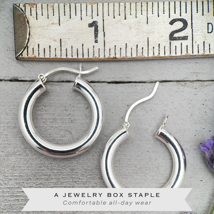 Sterling Silver Hoop Earrings 25mm - Thick Silver Filled Hoops, Bold Lightweight Hinged Hoop Earrings, Everyday Statement Earrings - SunlightSilver
